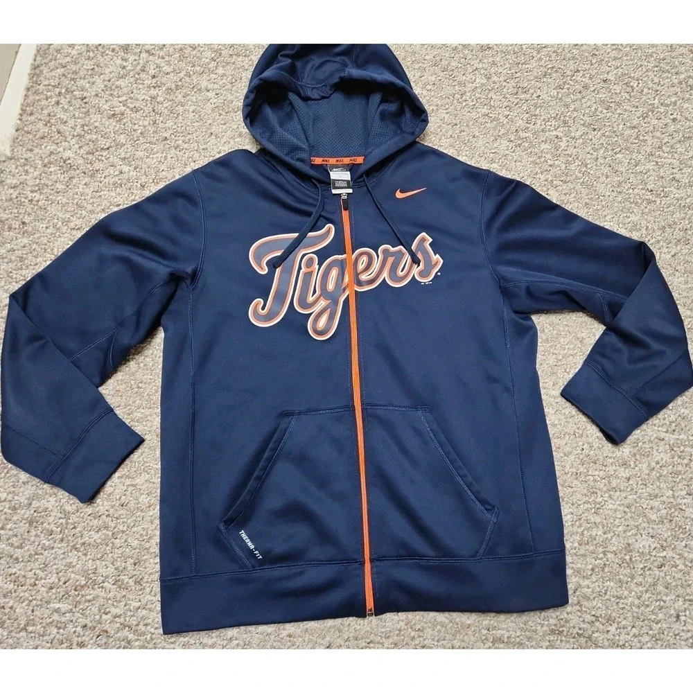 Nike Therma Fit Large Spell Out Script Detroit Tigers Baseball Zip Hoodie